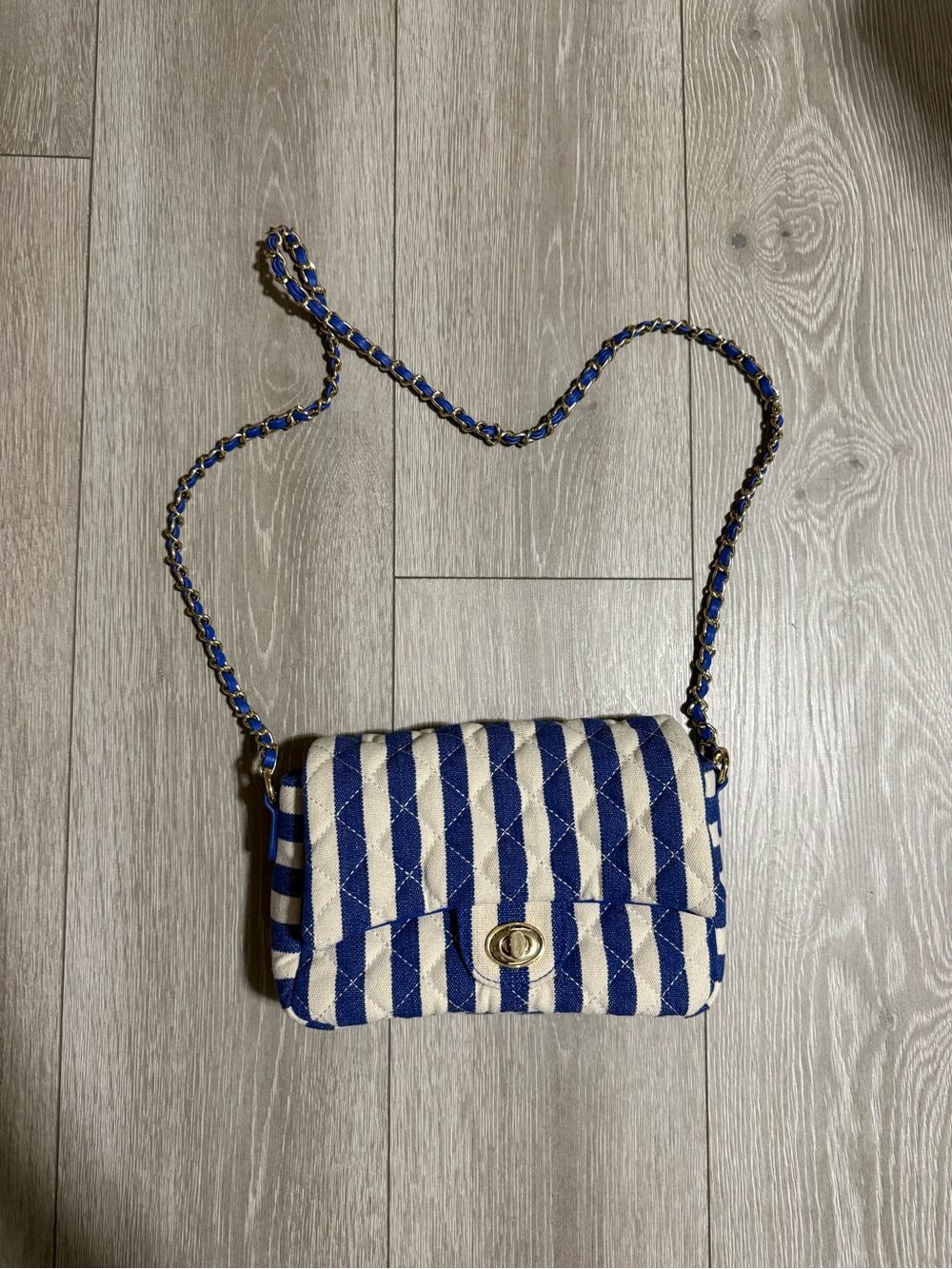 Just Fab Striped Blue and White Quilted Crossbody Bag
